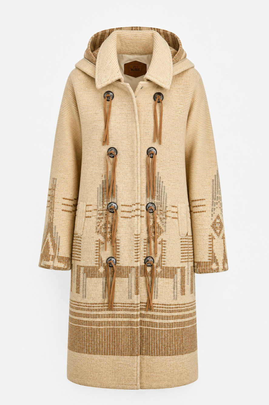 Woolrich Longline Blacket Coat Southwestern Duster Jacket Aztec Hooded Medium